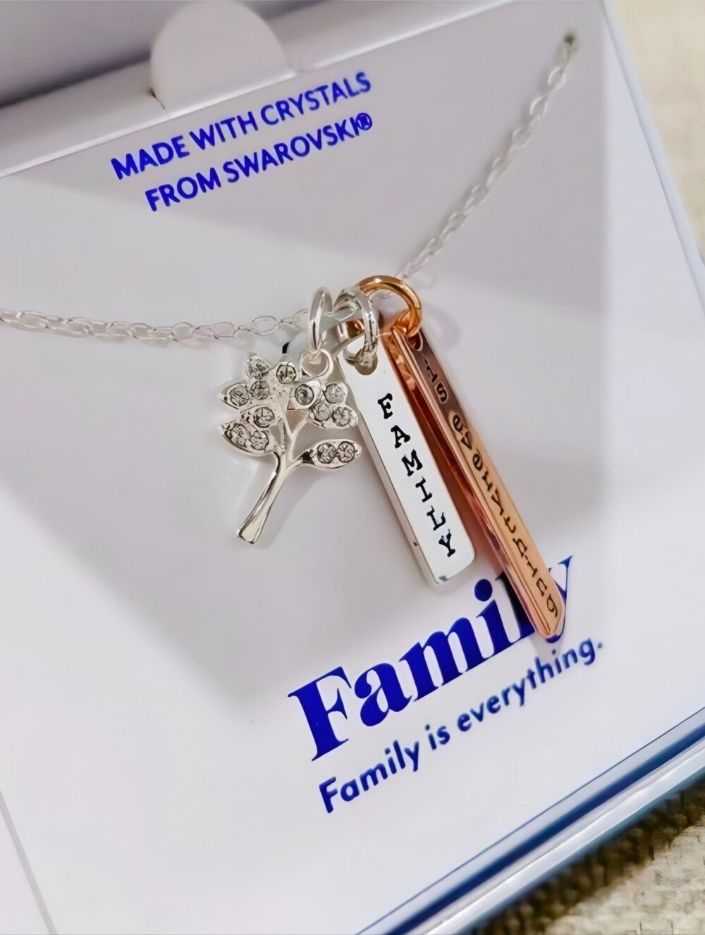 Brilliance Dual Tone Family Is Everything Swarovski Crystal Bar Necklace NWT 18"